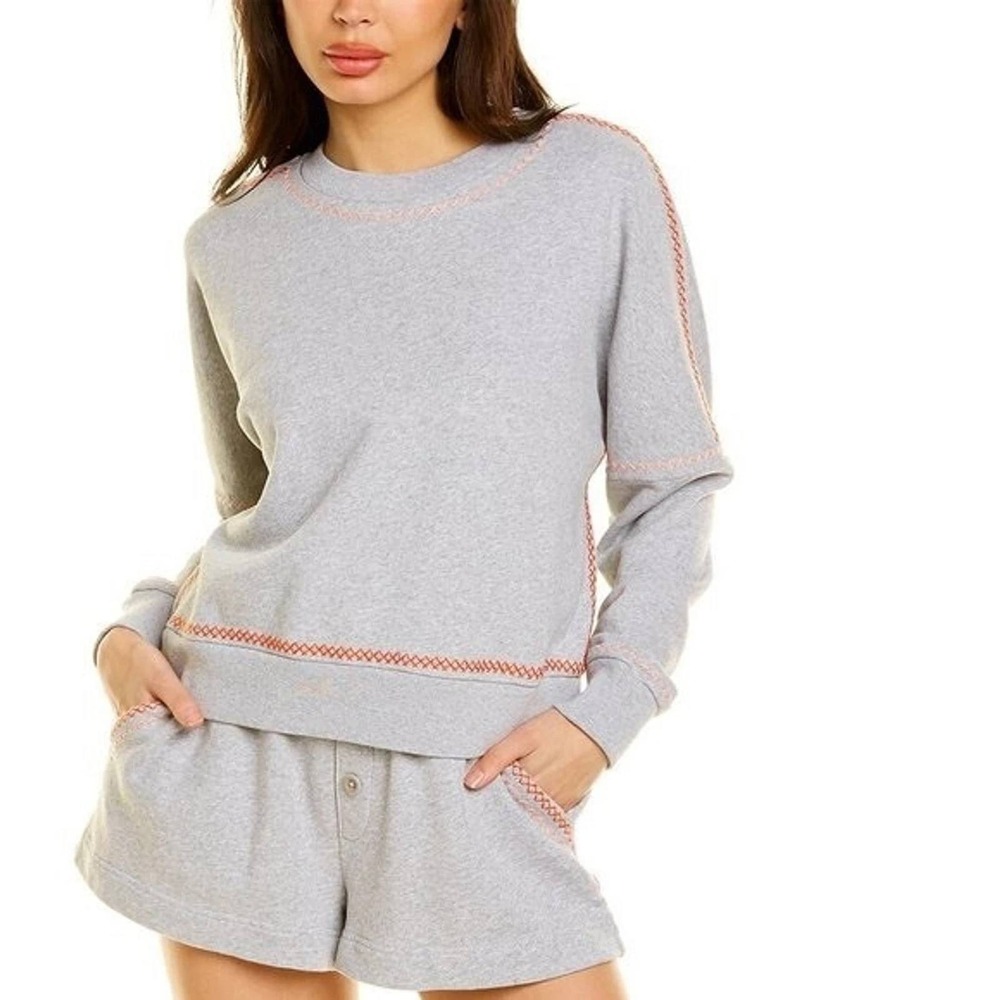 Something Navy Dollie‎ Embroidered Gray Crewneck Sweatshirt XS NWT